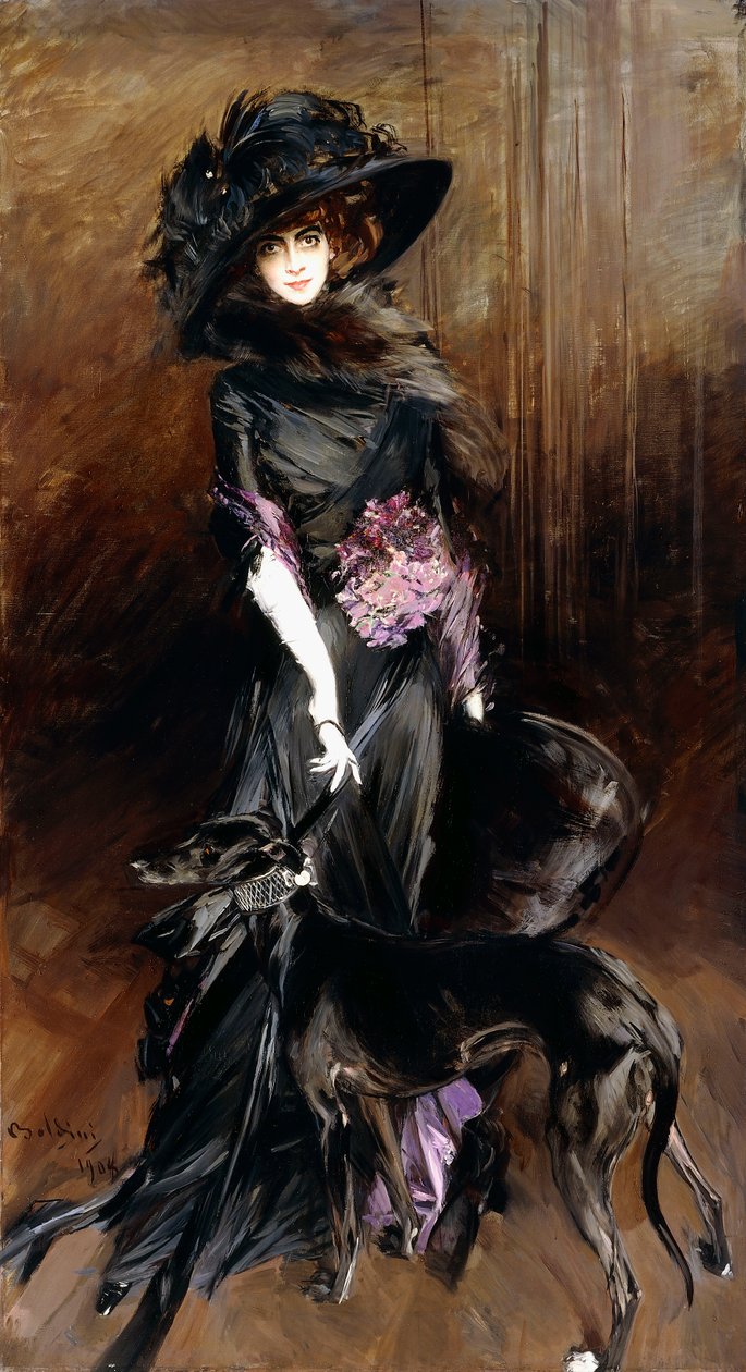 Portrét Marchesa Luisa Casati, s chrtem, 1908 od Giovanni Boldini