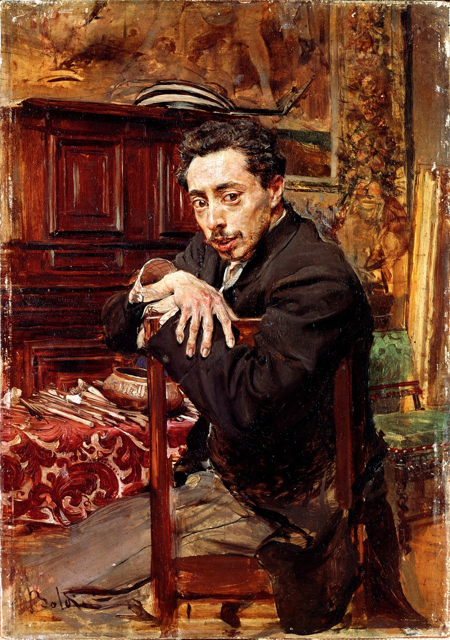 Portrét malíře Joaquina Araujo Ruana. Obraz Giovanni Boldini (1842-1931) kolem roku 1889. Olej na plátně. Rozměr: 29 x 20 cm. Pistoia, sbírka Boldini od Giovanni Boldini