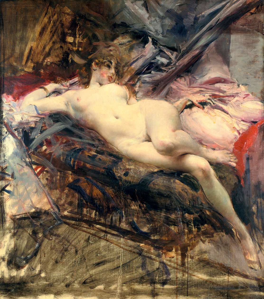 Ležící akt, konec 19. začátek 20. století od Giovanni Boldini