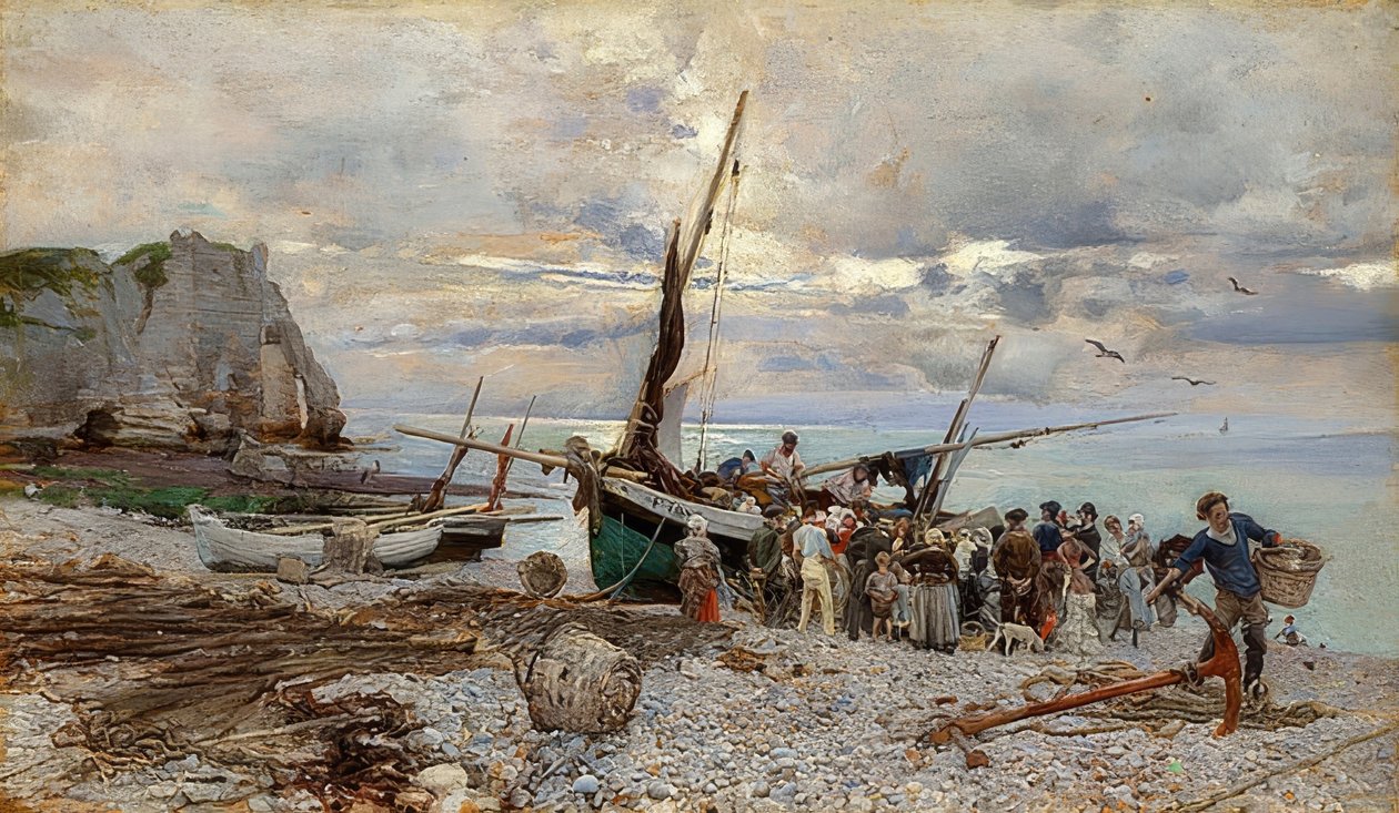 Návrat rybářských lodí, Étretat. 1879 od Giovanni Boldini
