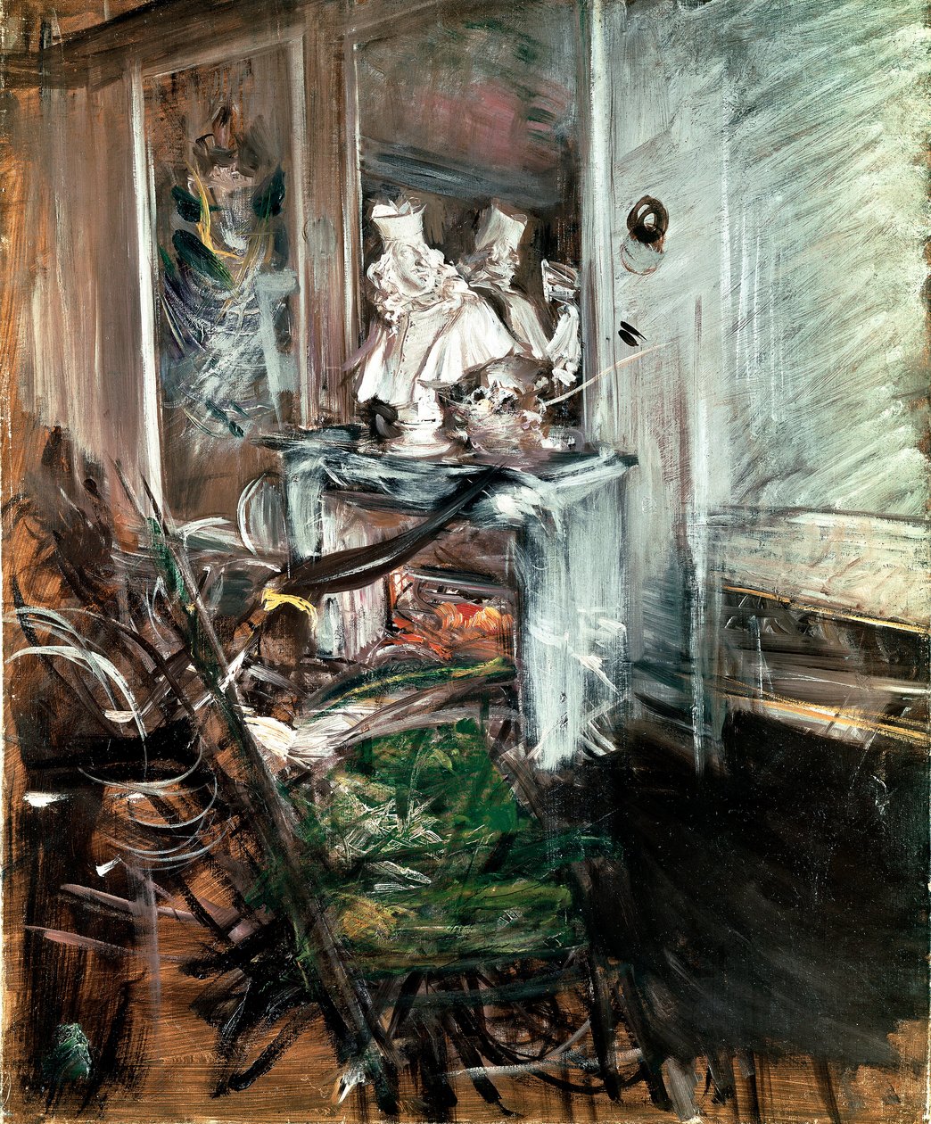 „Kardinál“ Berniniho v malířově pokoji. Obraz Giovanni Boldini (1842-1931) kolem roku 1899. Olej na plátně. Rozměr: 53 x 46 cm. Pistoia, sbírka Boldini od Giovanni Boldini