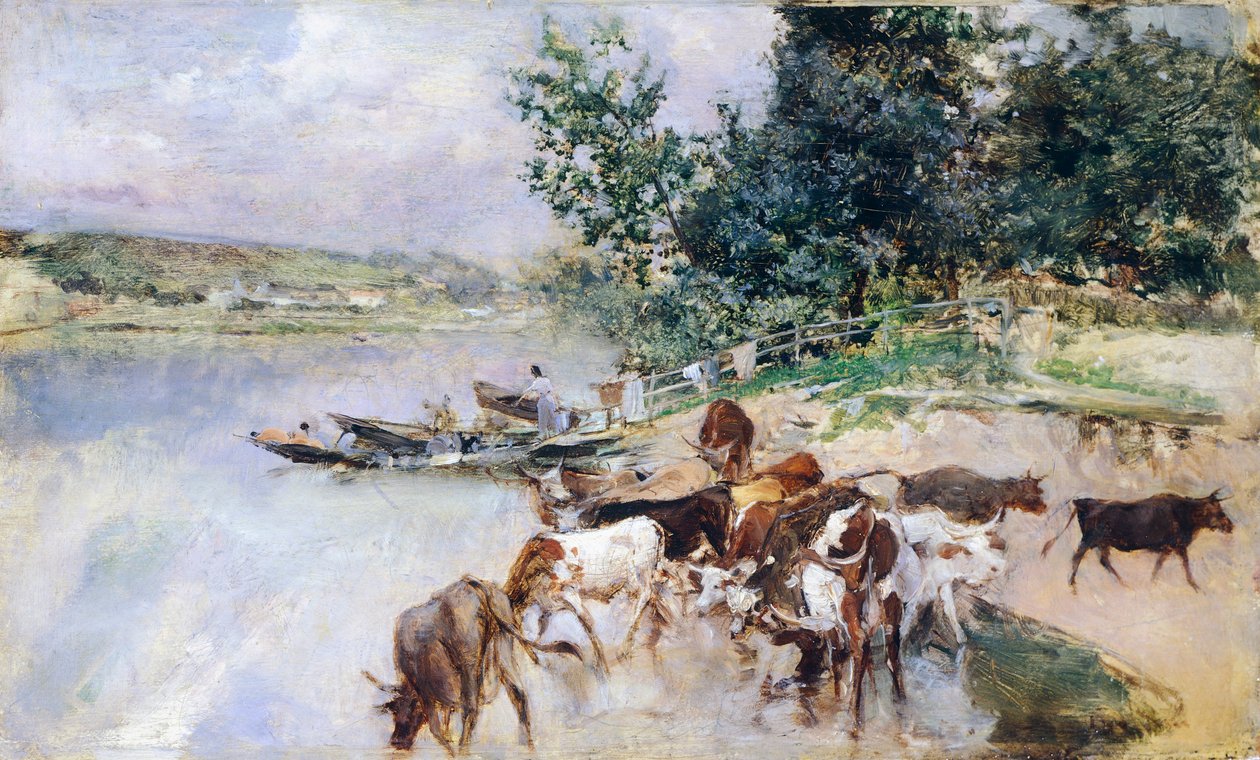Napájení dobytka na Seině, Giovanni Boldini (1842-1931) od Giovanni Boldini