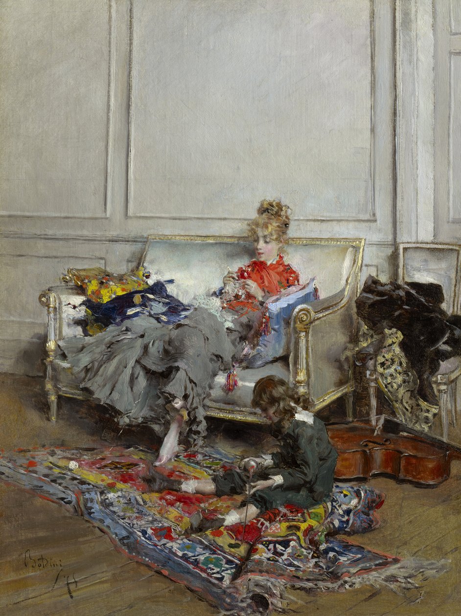 Mladá žena háčkování, 1875 od Giovanni Boldini