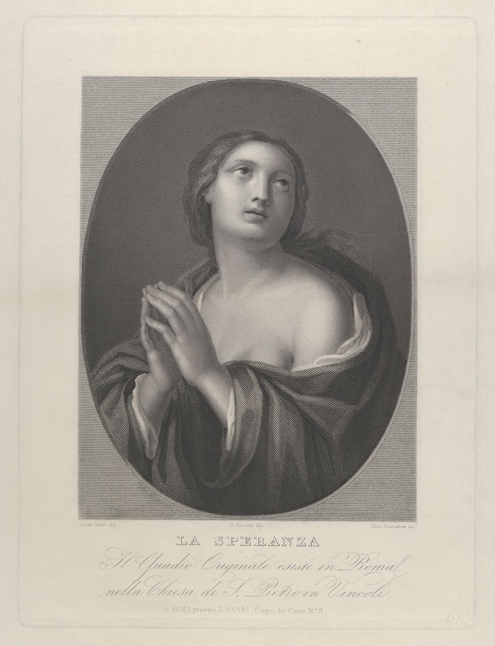 Ženská personifikace Hope vzhlíží s rukama spojenýma a levým ramenem..., ca. 1835-81. od Giovanni Buonafede