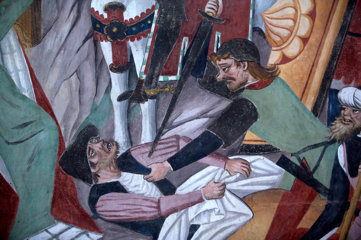 Cyklus umučení: ukřižování, detail (freska) od Giovanni Canavesio