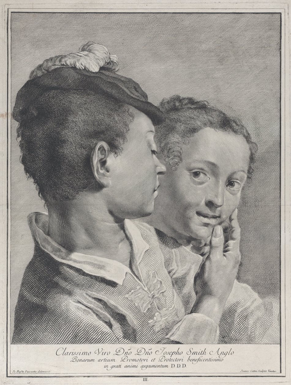 Chlapec s kloboukem dotýkajícím se tváře dívky, 1743. od Giovanni Cattini
