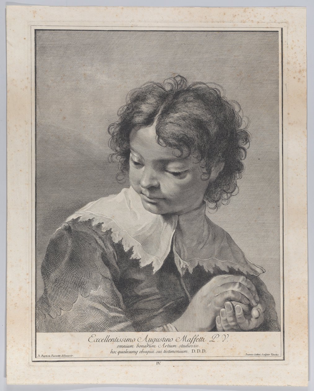 Chlapec s krajkovým límcem držící v rukou kus ovoce, 1743. od Giovanni Cattini
