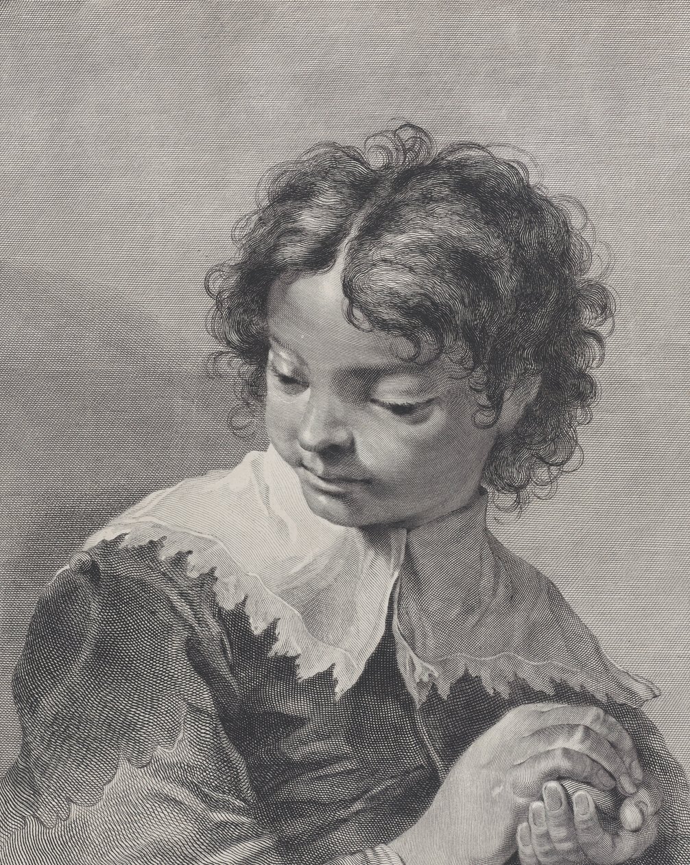 Chlapec s krajkovým límcem držící v rukou kus ovoce, 1743. od Giovanni Cattini