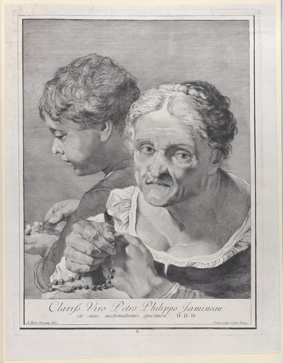 Stará žena s růžencem a chlapec počítající mince, 1743. od Giovanni Cattini