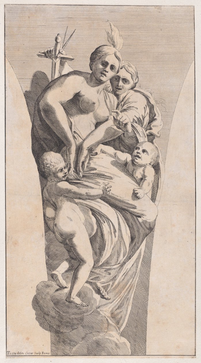 Studie pro pendentivera zobrazující Spravedlnost a charitu, 1630-50. od Giovanni Cesare Testa