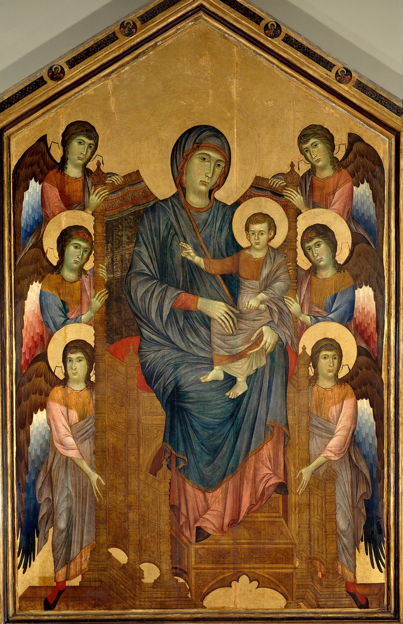 Panna a dítě v Majestic obklopené šesti anděly. Obraz od Gualtieri Giovanni dit Cimabue (cca 1240-1302) od Giovanni Cimabue