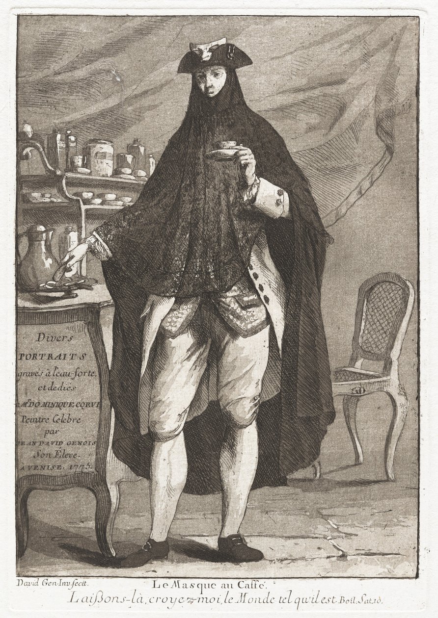 Le Masque au caffé (Maskovaný muž bere kávu) od Giovanni David
