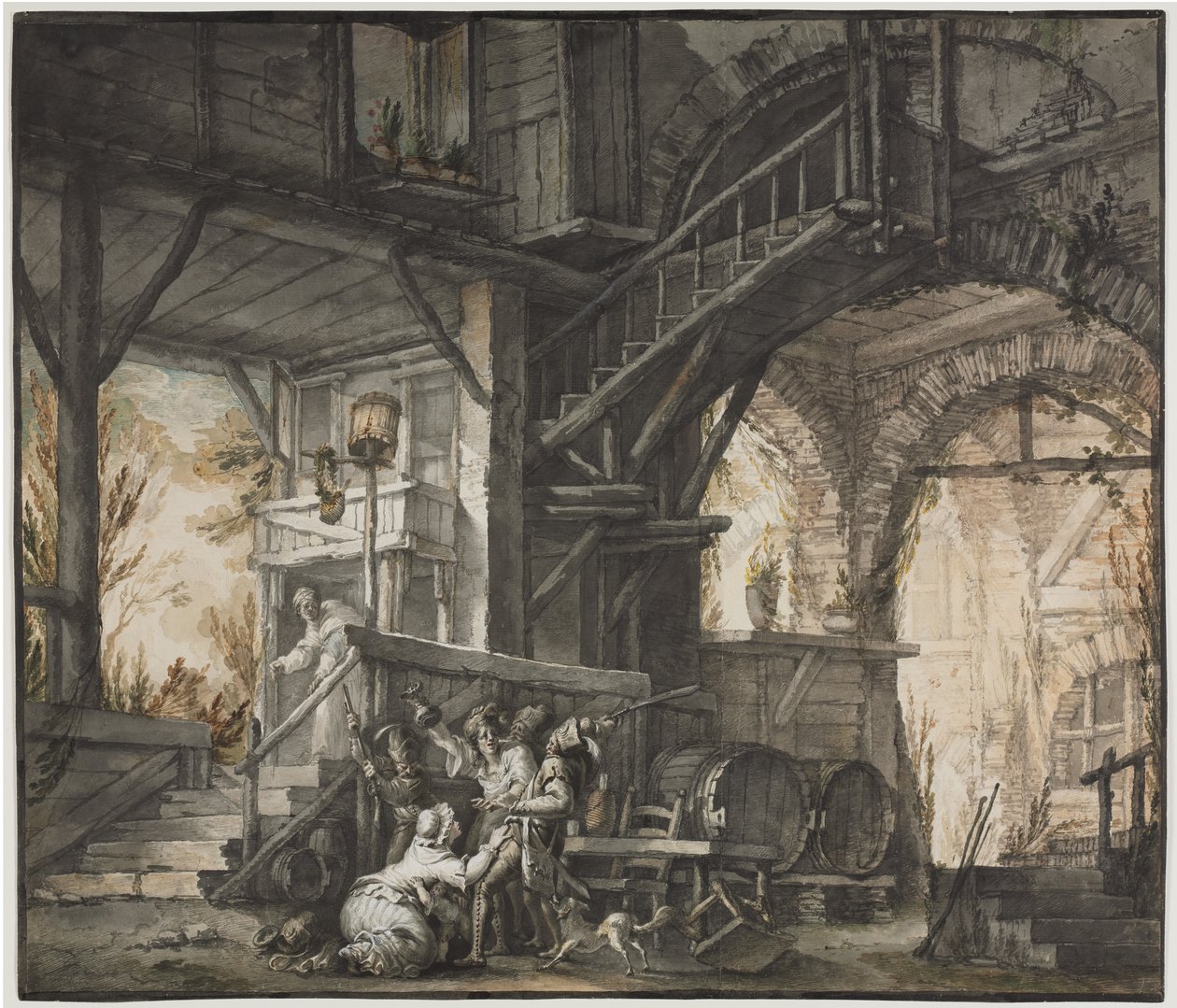 Divadelní scéna, cca 1775-1776 (akvarel a práce štětcem s grafitem a kvašem) od Giovanni David