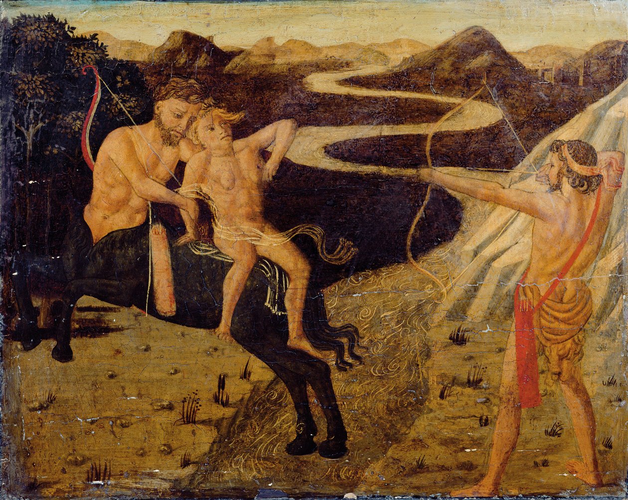 Cassone panel: Hercules zachraňující Deianeira před Nessusem od Giovanni Di Ser Giovanni Guidi