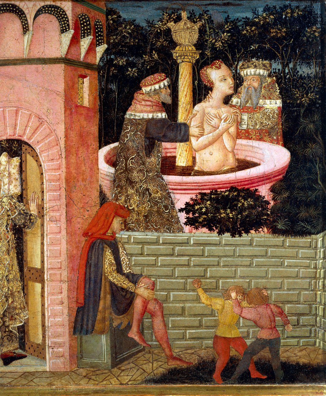 Stories of Susanne, cca 1450, přední deska malované truhly, od Giovanniho di Ser Giovanni, známého jako Lo Scheggia (1406-1486), tempera na dřevě Detail od Giovanni Di Ser Giovanni Lo Scheggia Guidi