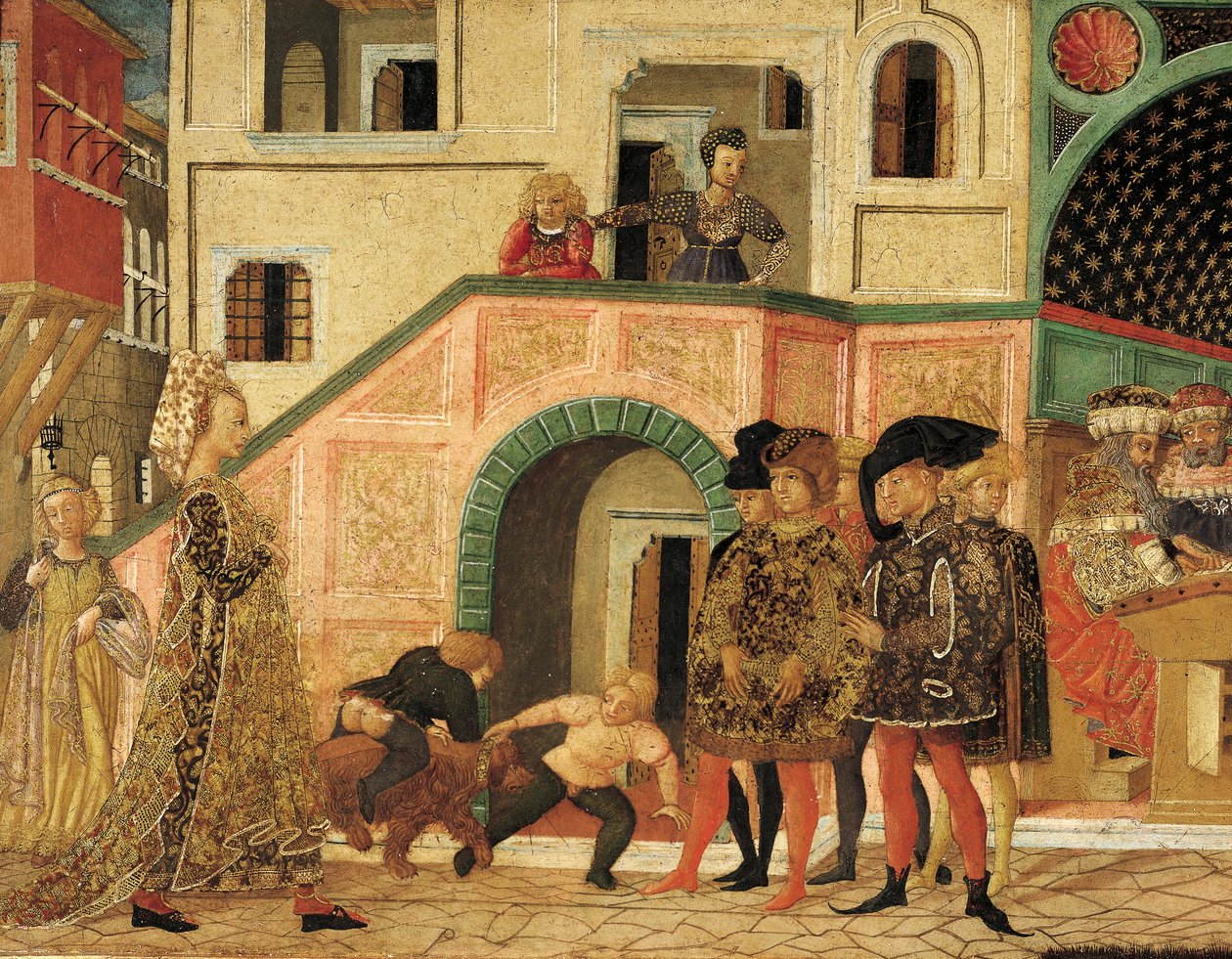 Stories of Susanne, cca 1450, přední deska malované truhly, od Giovanniho di Ser Giovanni, známého jako Lo Scheggia (1406-1486), tempera na dřevě, Detail od Giovanni Di Ser Giovanni Lo Scheggia Guidi