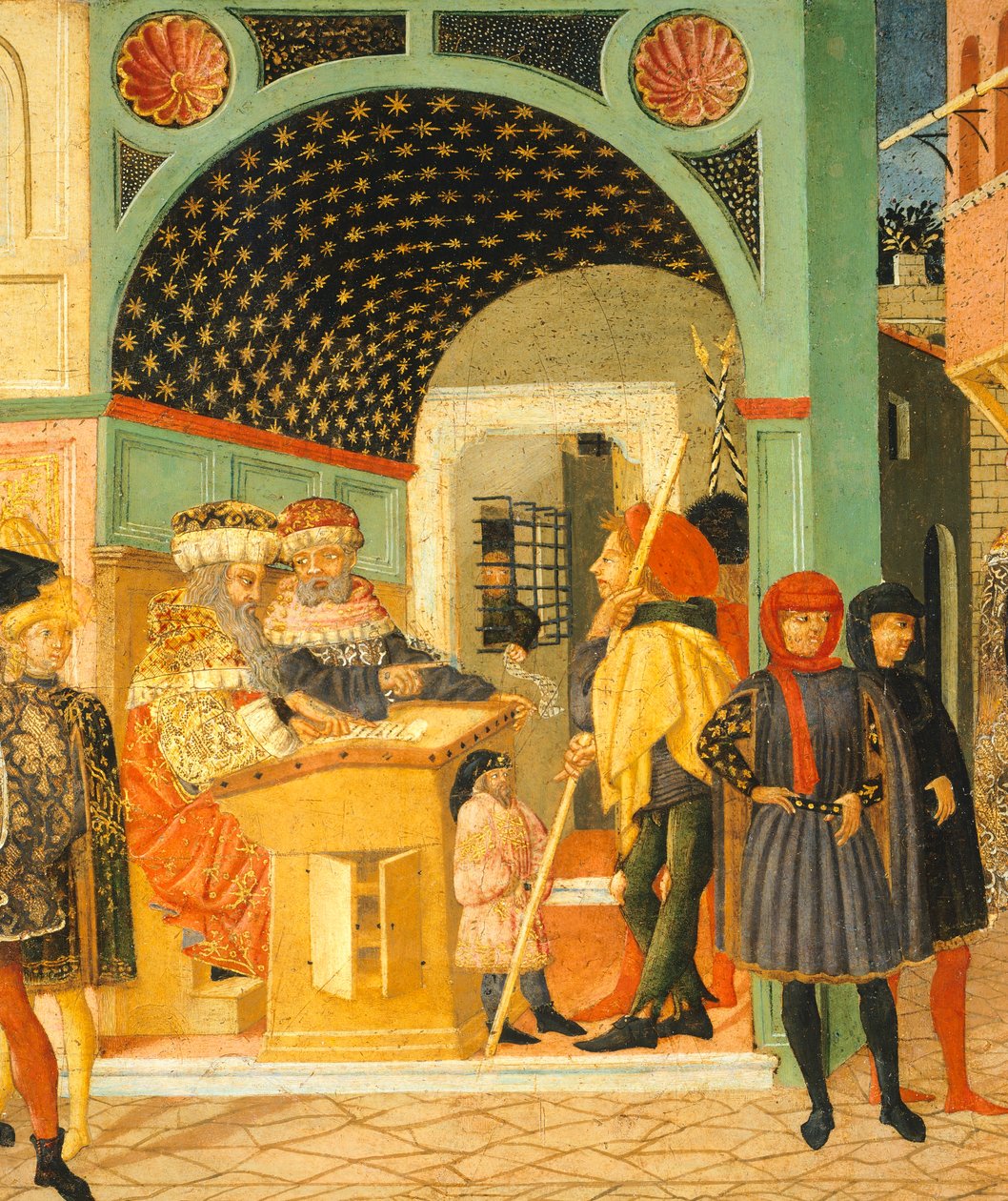 Stories of Susanne, cca 1450, pravá strana malované truhly od Giovanniho di Ser Giovanni, známého jako Lo Scheggia (1406-1486), tempera na panelu, Detail od Giovanni Di Ser Giovanni Lo Scheggia Guidi