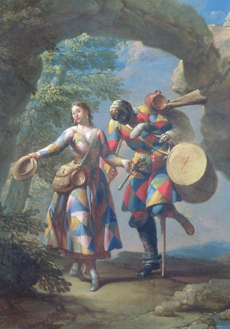 Harlekýn vracející se z války, kolem roku 1742 od Giovanni Domenico Ferretti