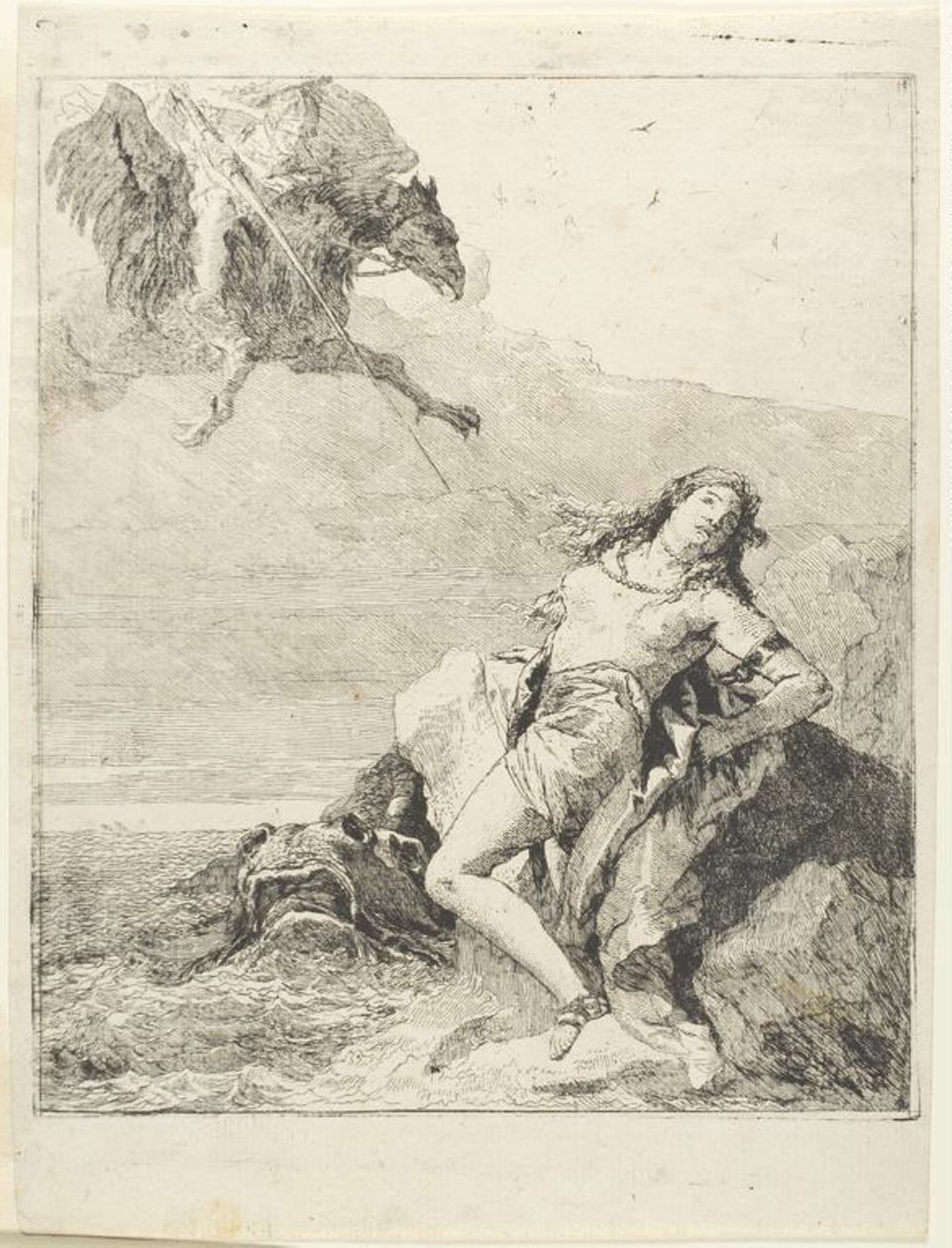 Angelica svázaná a má být pohlcena mořskou příšerou od Giovanni Domenico Tiepolo