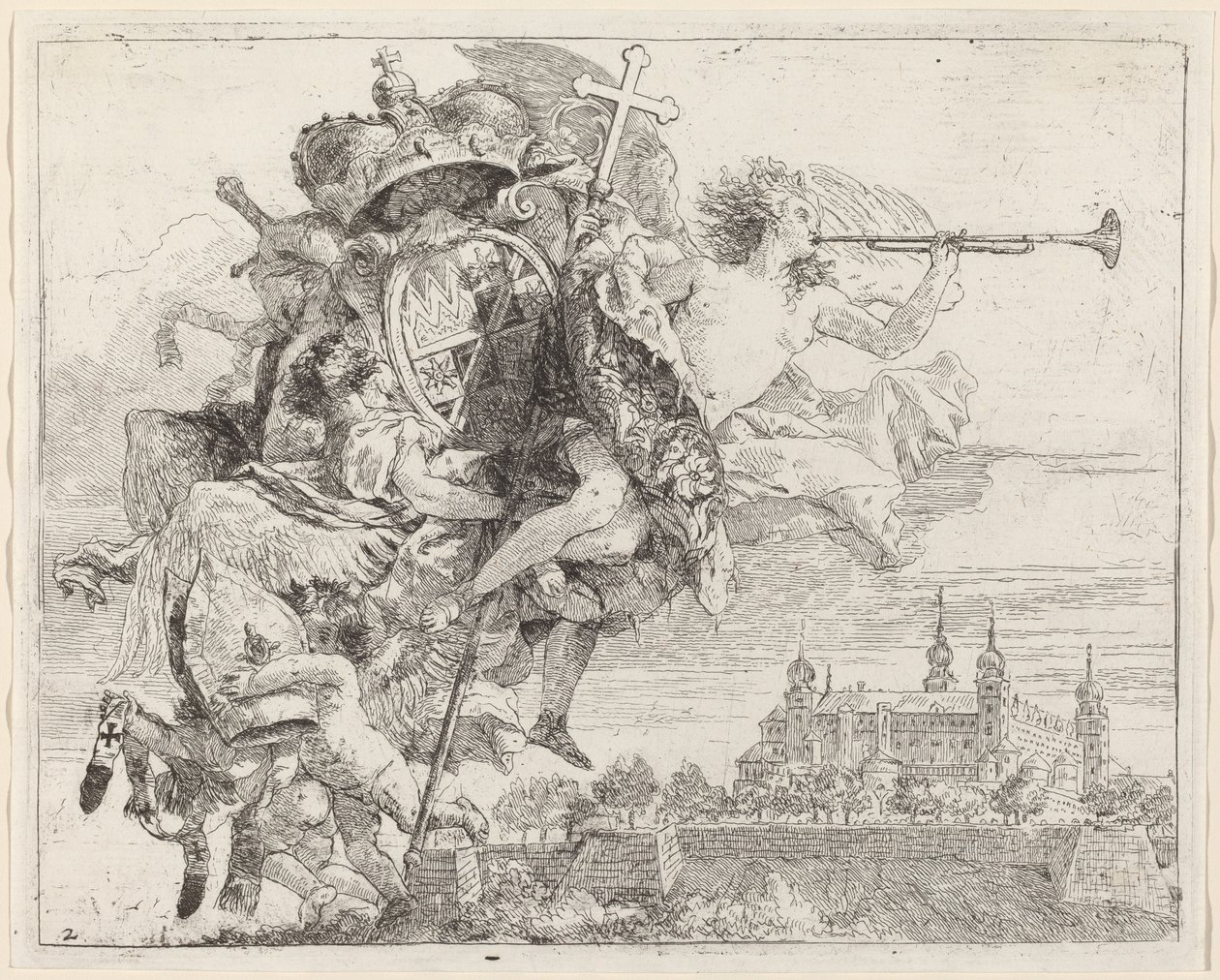 Zbraně Karla Philippa von Greiffenklau, prince biskupa z Würzburgu od Giovanni Domenico Tiepolo