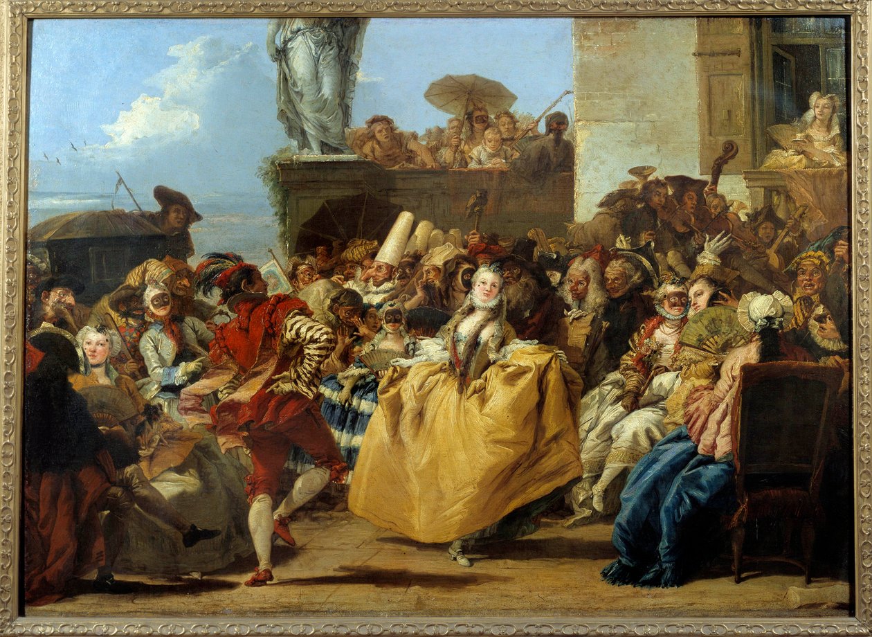 Masopustní scéna nebo „“ menuet““ Maska taneční scény v 18. století. Obraz Gian Domenico Tiepolo (1727-1804) Sun. 1,12x0,8m. od Giovanni Domenico Tiepolo