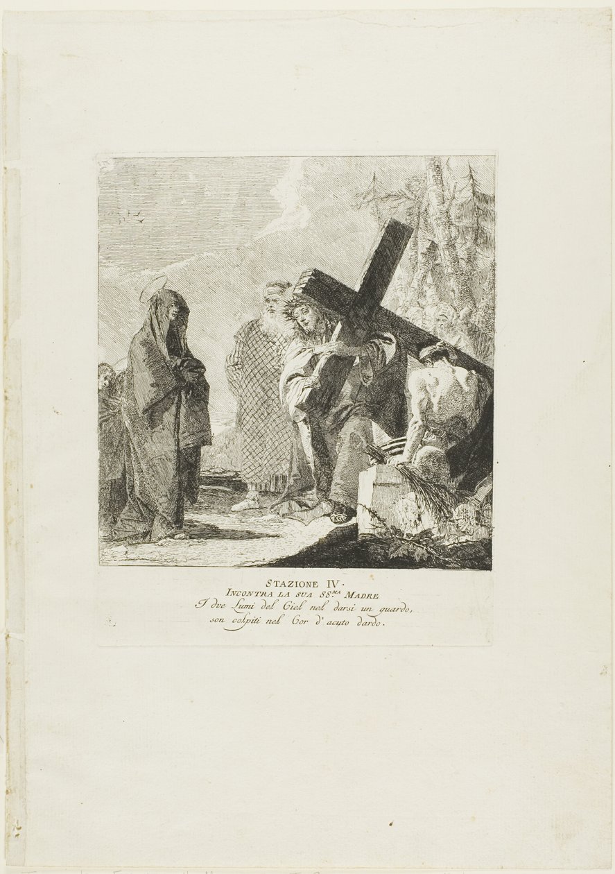 Kristus potkává svou matku, čtvrtá deska z křížové cesty od Giovanni Domenico Tiepolo