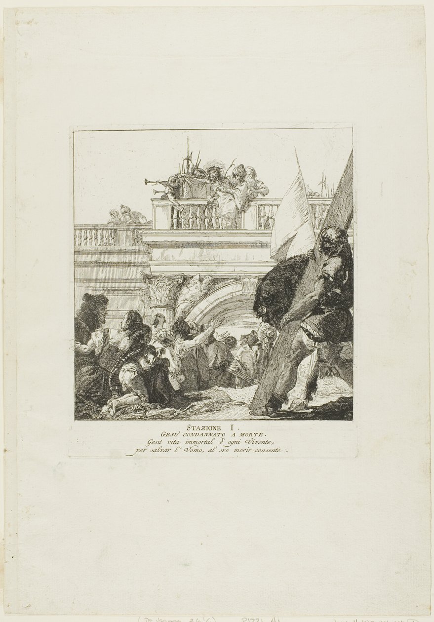 Kristus je odsouzen k smrti, první deska z křížové cesty od Giovanni Domenico Tiepolo