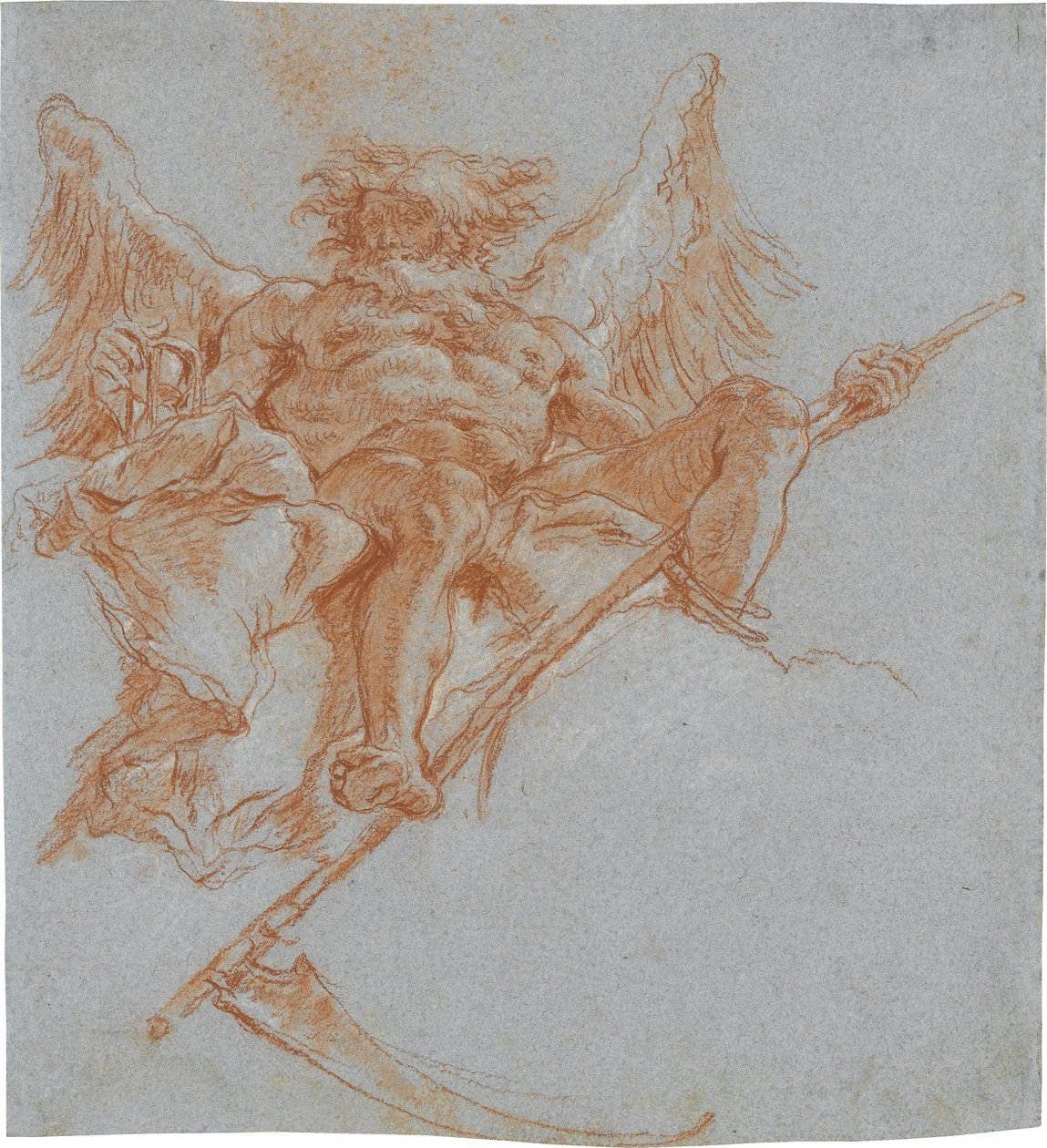 Chronos na oblacích; verso: studie drapérie od Giovanni Domenico Tiepolo