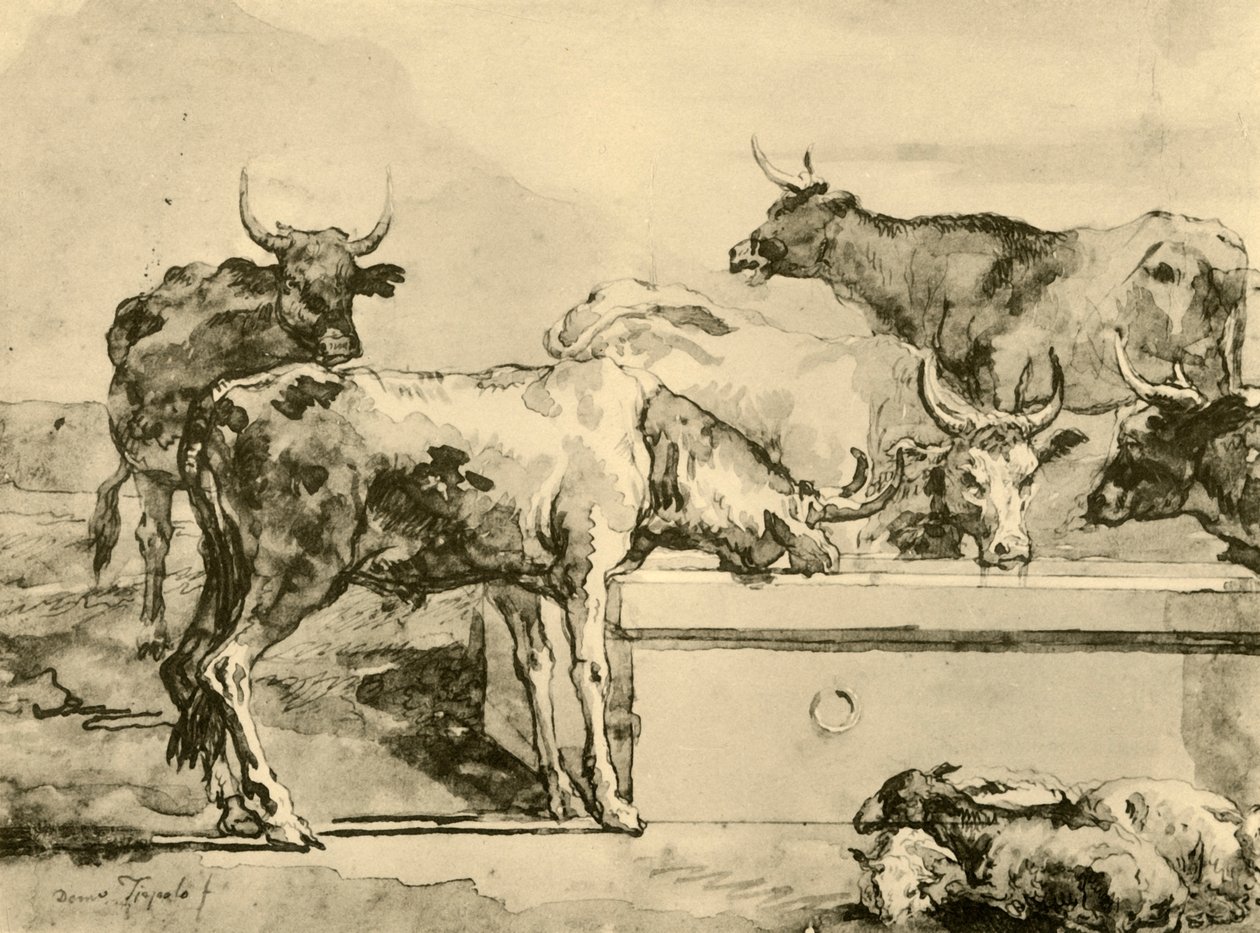 Napájení krav, polovina konce 18. století, 1928 od Giovanni Domenico Tiepolo