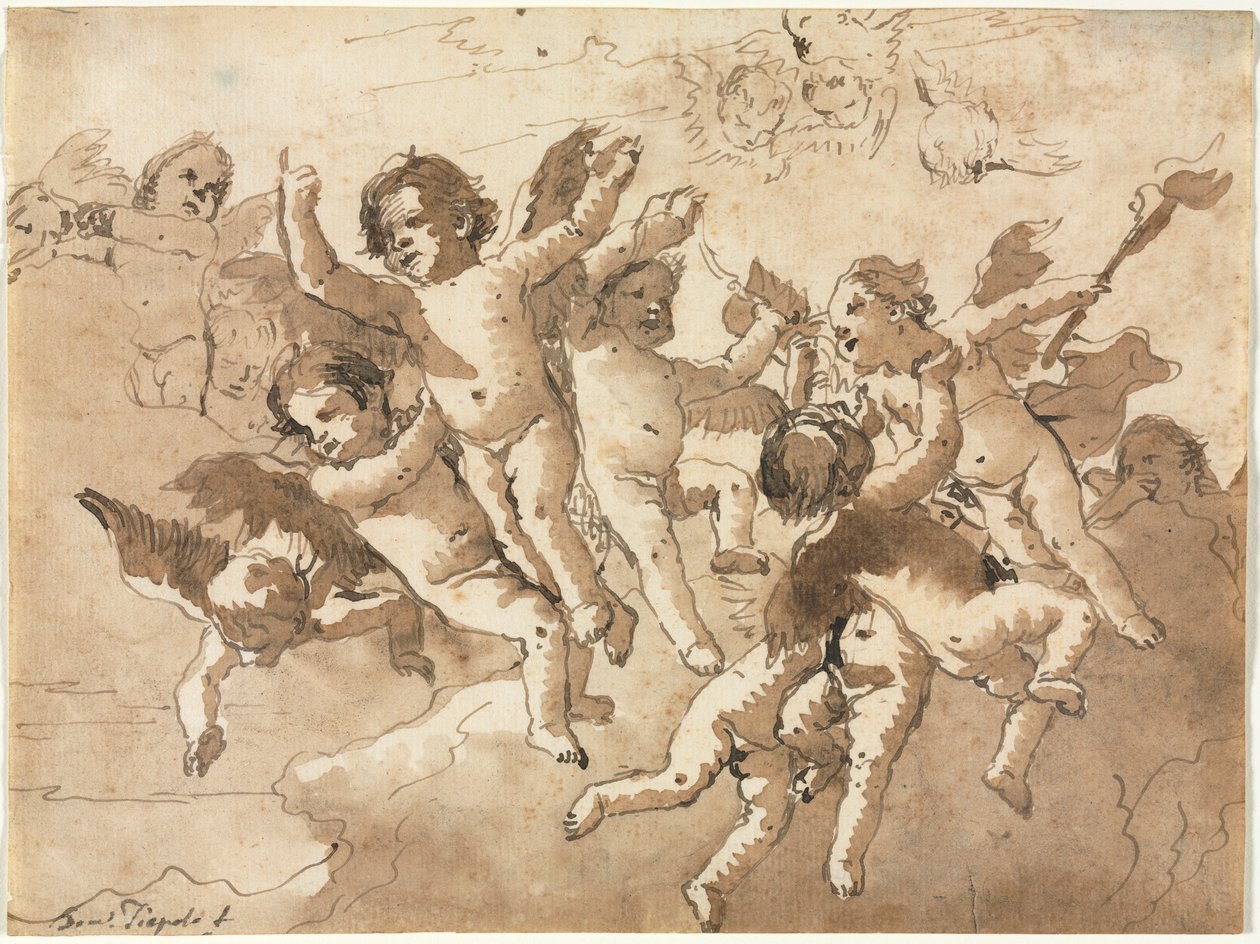 Amor v oblacích s cherubíny od Giovanni Domenico Tiepolo