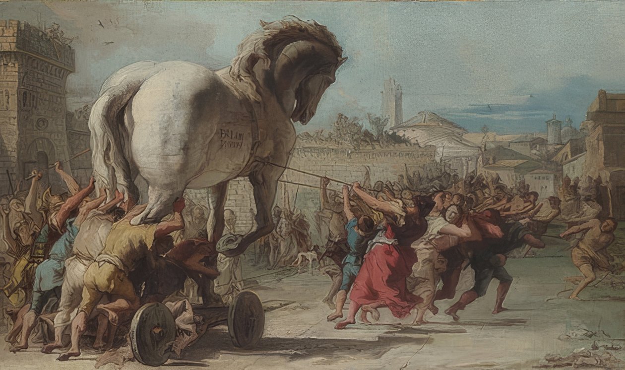 Průvod trojského koně do Tróje. Kolem roku 1760 od Giovanni Domenico Tiepolo