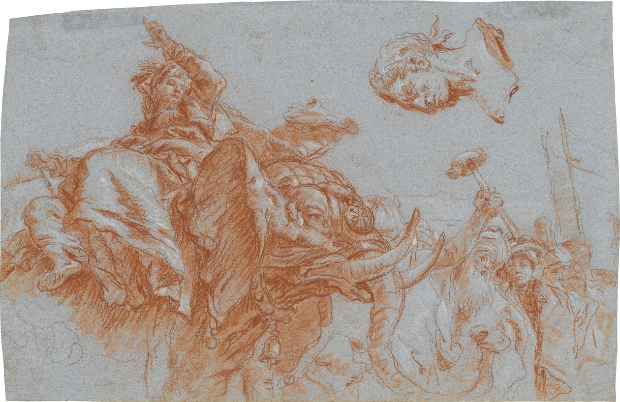 Figur der Asia, römischer Imperator; verso: Skizze des Flussgottes Nil od Giovanni Domenico Tiepolo