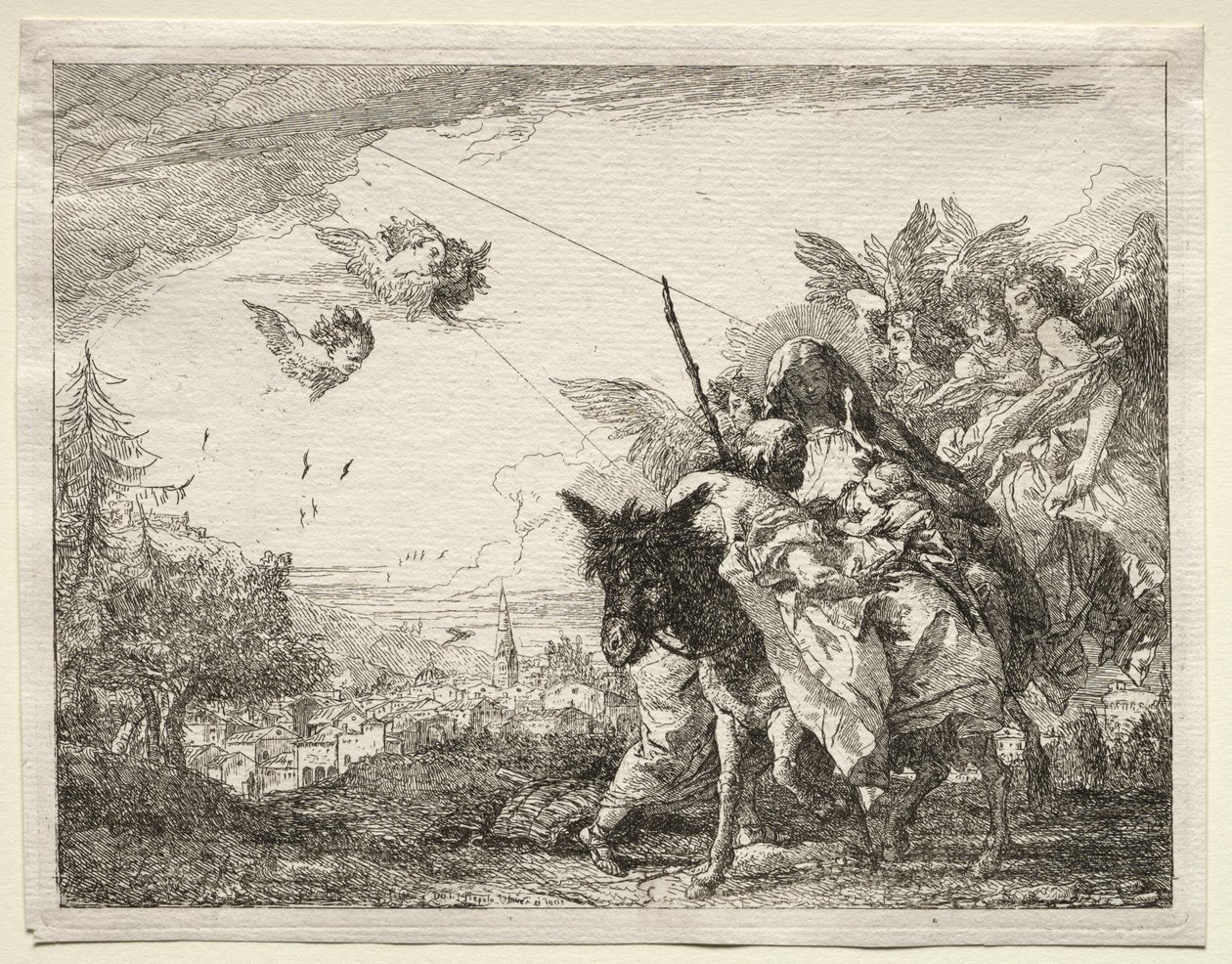 Útěk do Egypta: Josef se zastavil, aby zíral na Jezulátko od Giovanni Domenico Tiepolo