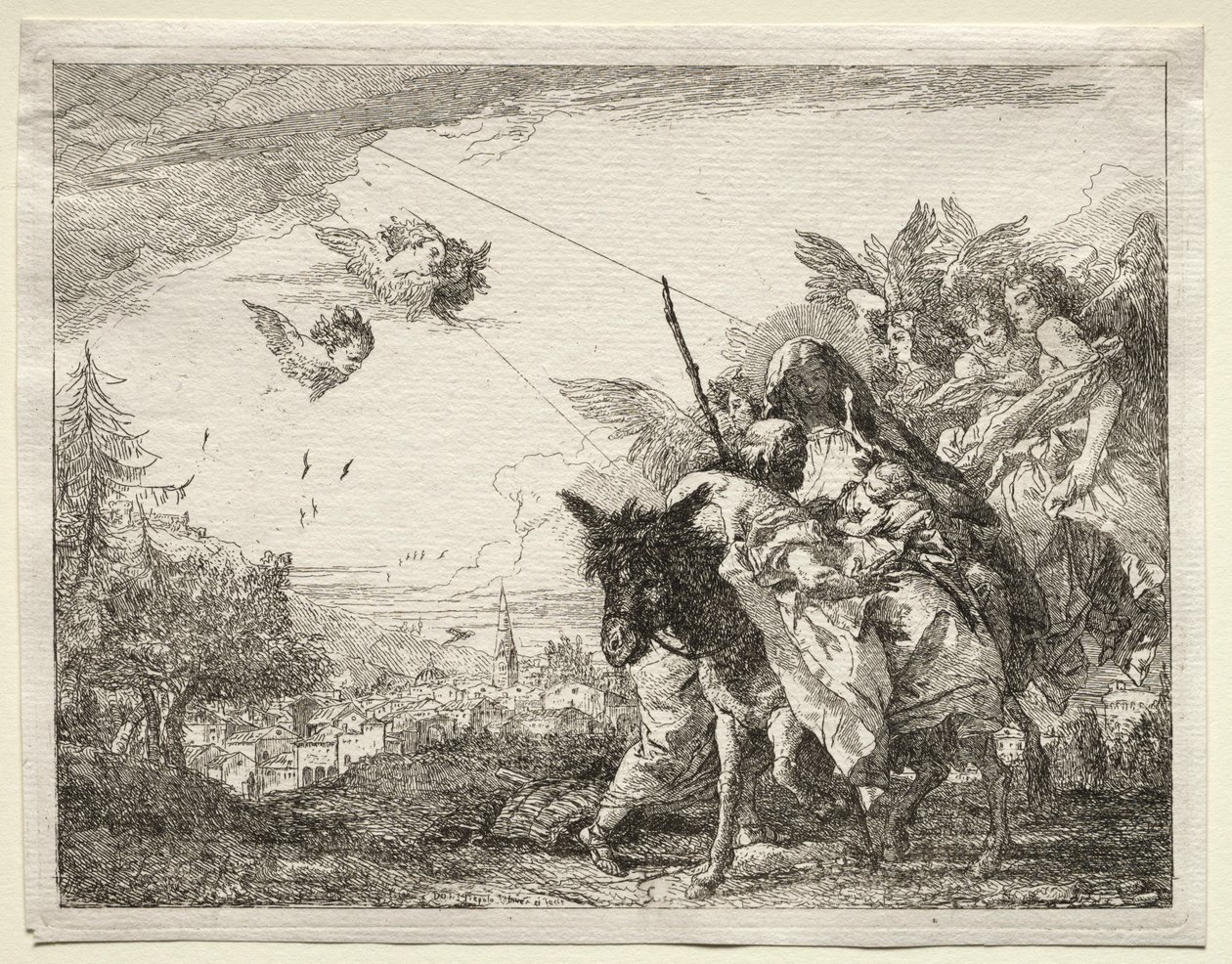 Útěk do Egypta: Josef se zastavil, aby zíral na Jezulátko. od Giovanni Domenico Tiepolo
