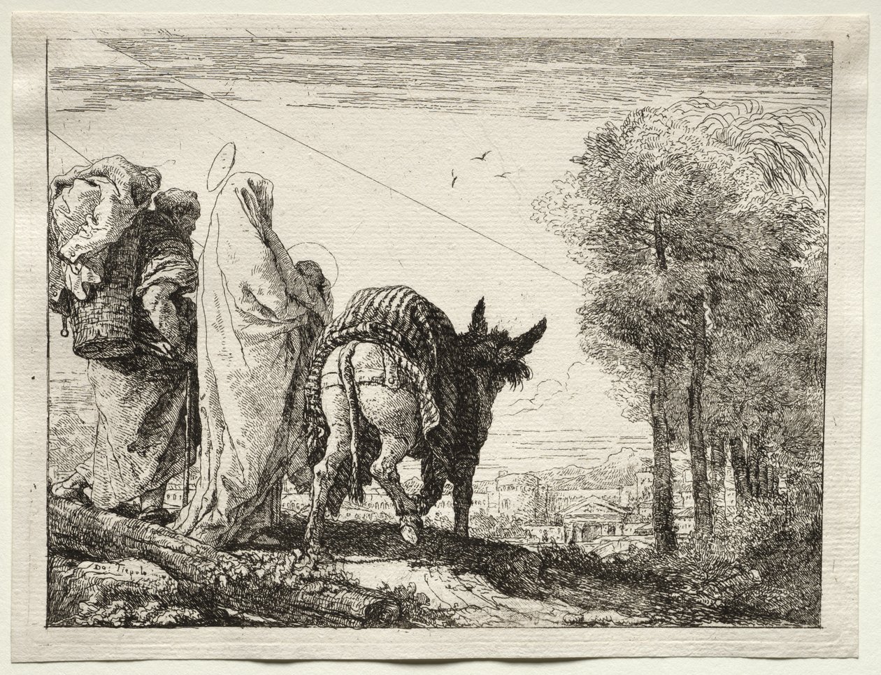 Útěk do Egypta: Svatá rodina se blíží k vesnici od Giovanni Domenico Tiepolo