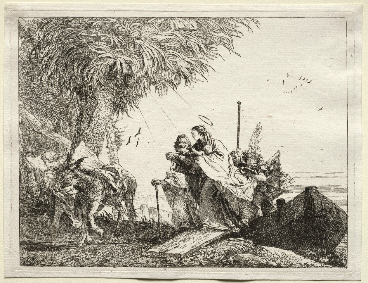 Útěk do Egypta: Svatá rodina, vylodění. od Giovanni Domenico Tiepolo