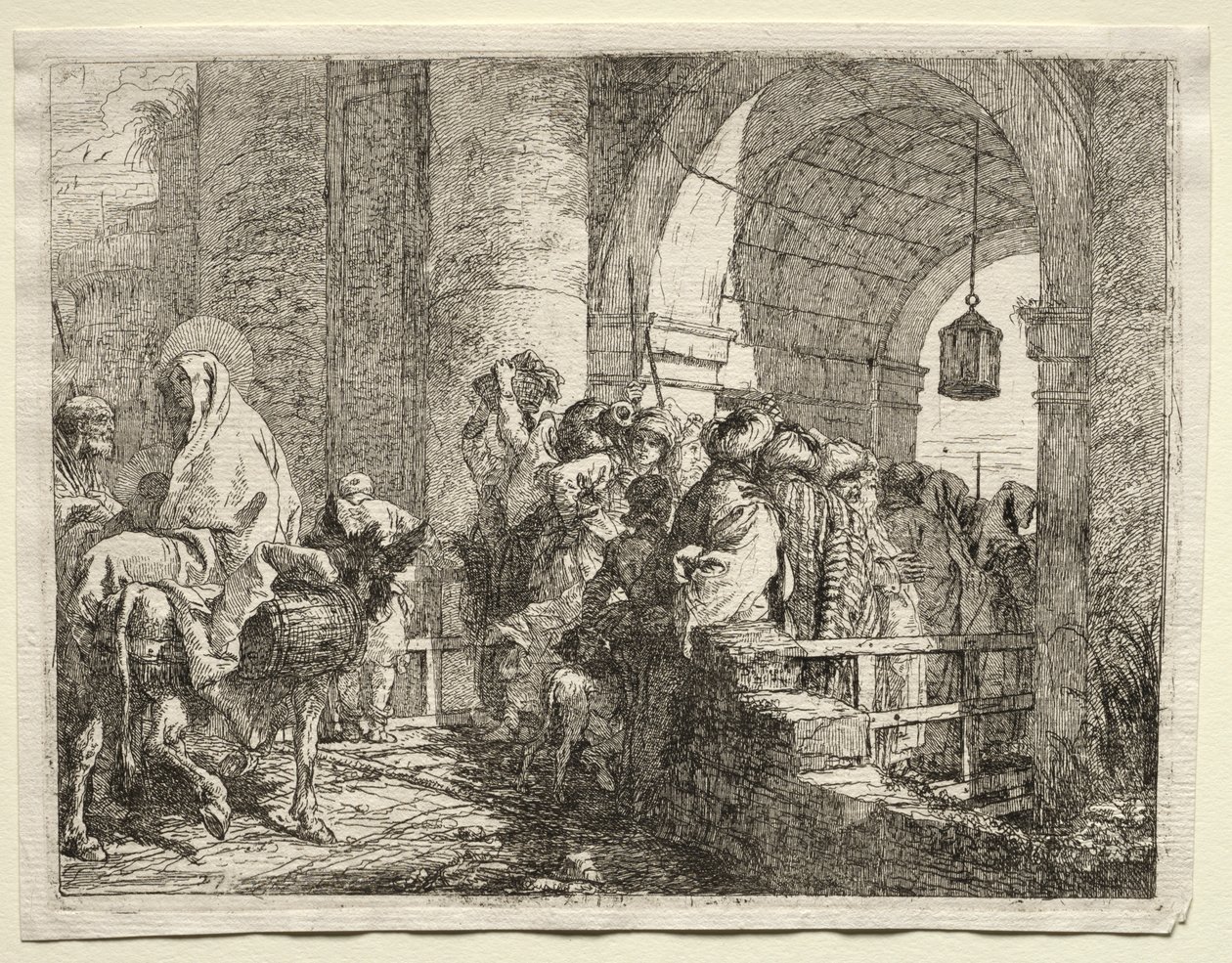 Útěk do Egypta: Svatá rodina procházející pod obloukem od Giovanni Domenico Tiepolo