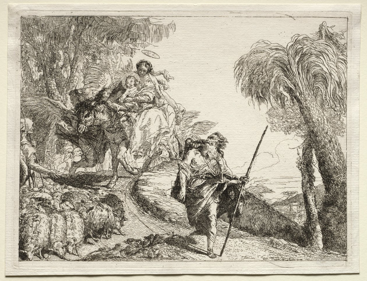 Útěk do Egypta: Svatá rodina a stádo ovcí od Giovanni Domenico Tiepolo