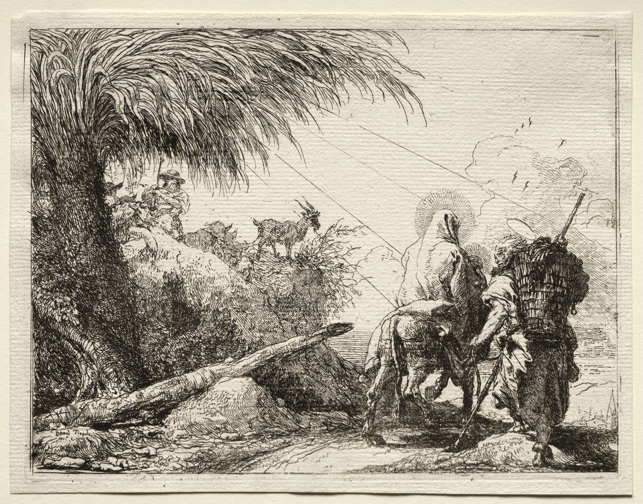Útěk do Egypta: Svatá rodina a palma od Giovanni Domenico Tiepolo