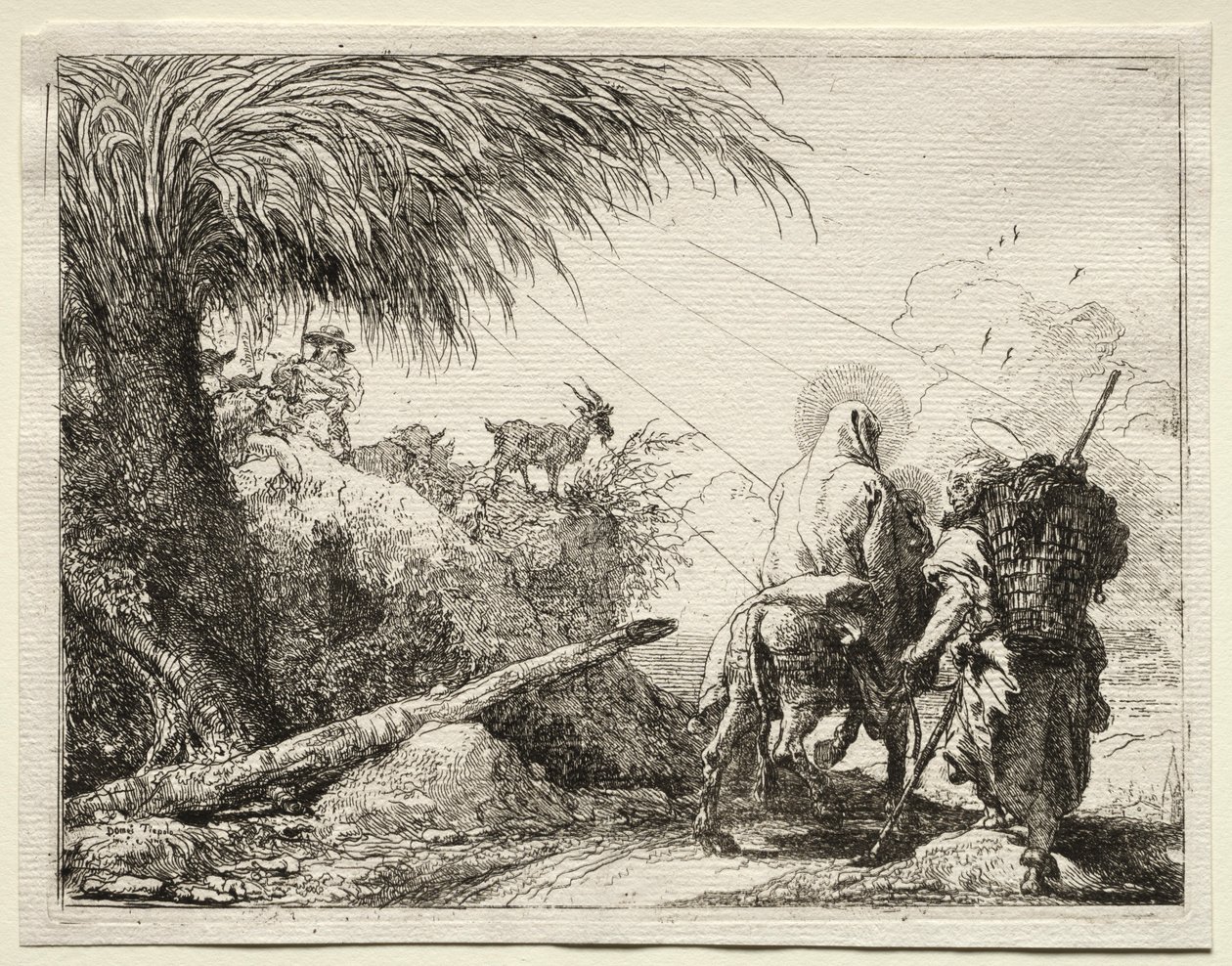 Útěk do Egypta: Svatá rodina a palma. od Giovanni Domenico Tiepolo