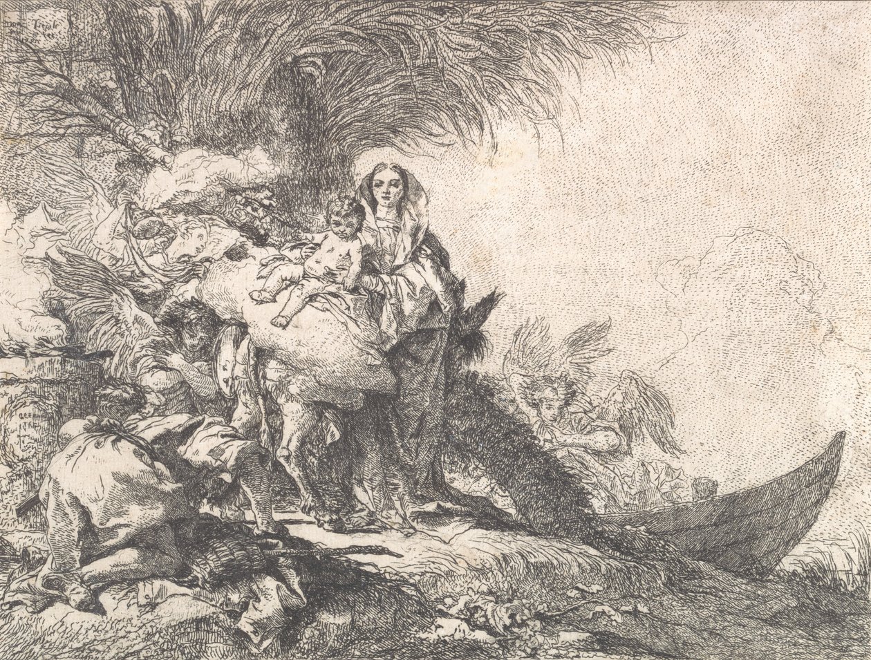 Joseph Adoring the Christ Child near the Smoking Altar, from the Flight into Egypt, 1752. od Giovanni Domenico Tiepolo