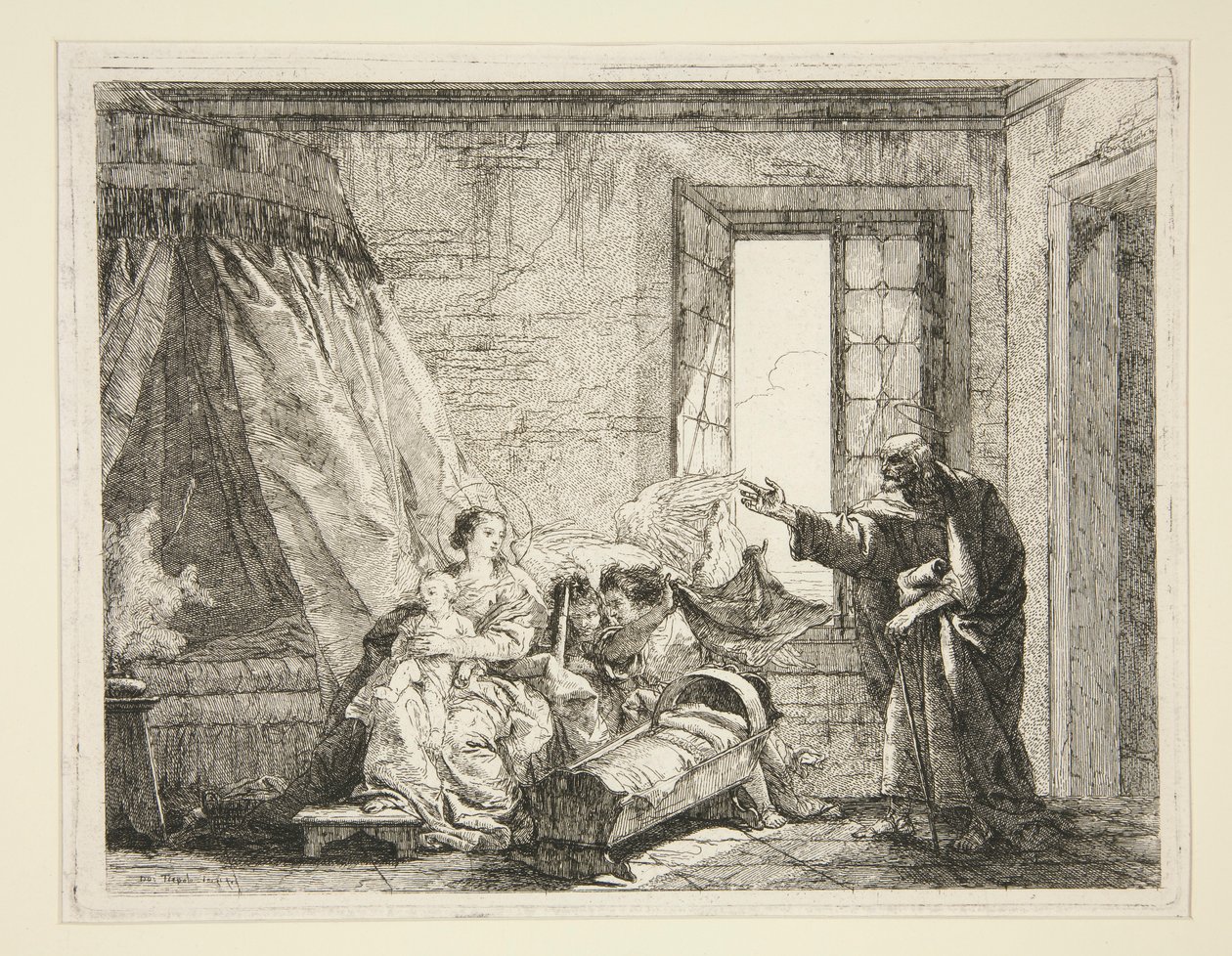 Joseph oznamuje Marii příkaz k odchodu ze série Idee pittoresche sopra la fuga in Egitto (Útěk do Egypta) od Giovanni Domenico Tiepolo