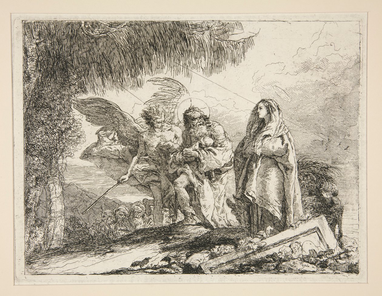 Joseph nesoucí Ježíše v náručí, ze série Idee pittoresche sopra la fuga in Egitto (Útěk do Egypta) od Giovanni Domenico Tiepolo