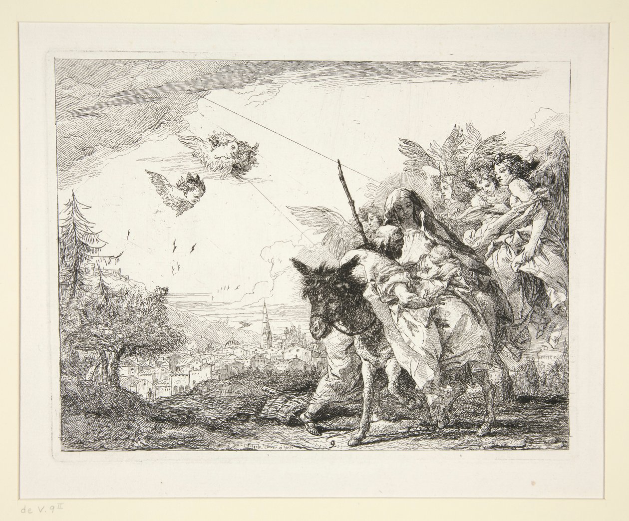 Josef uvažuje o Jezulátku ze série Malebné představy o útěku do Egypta (Flight into Egypt) od Giovanni Domenico Tiepolo