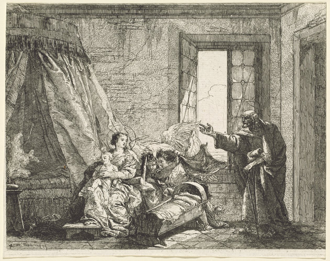 Joseph přenáší Marii Boží příkaz k útěku od Giovanni Domenico Tiepolo