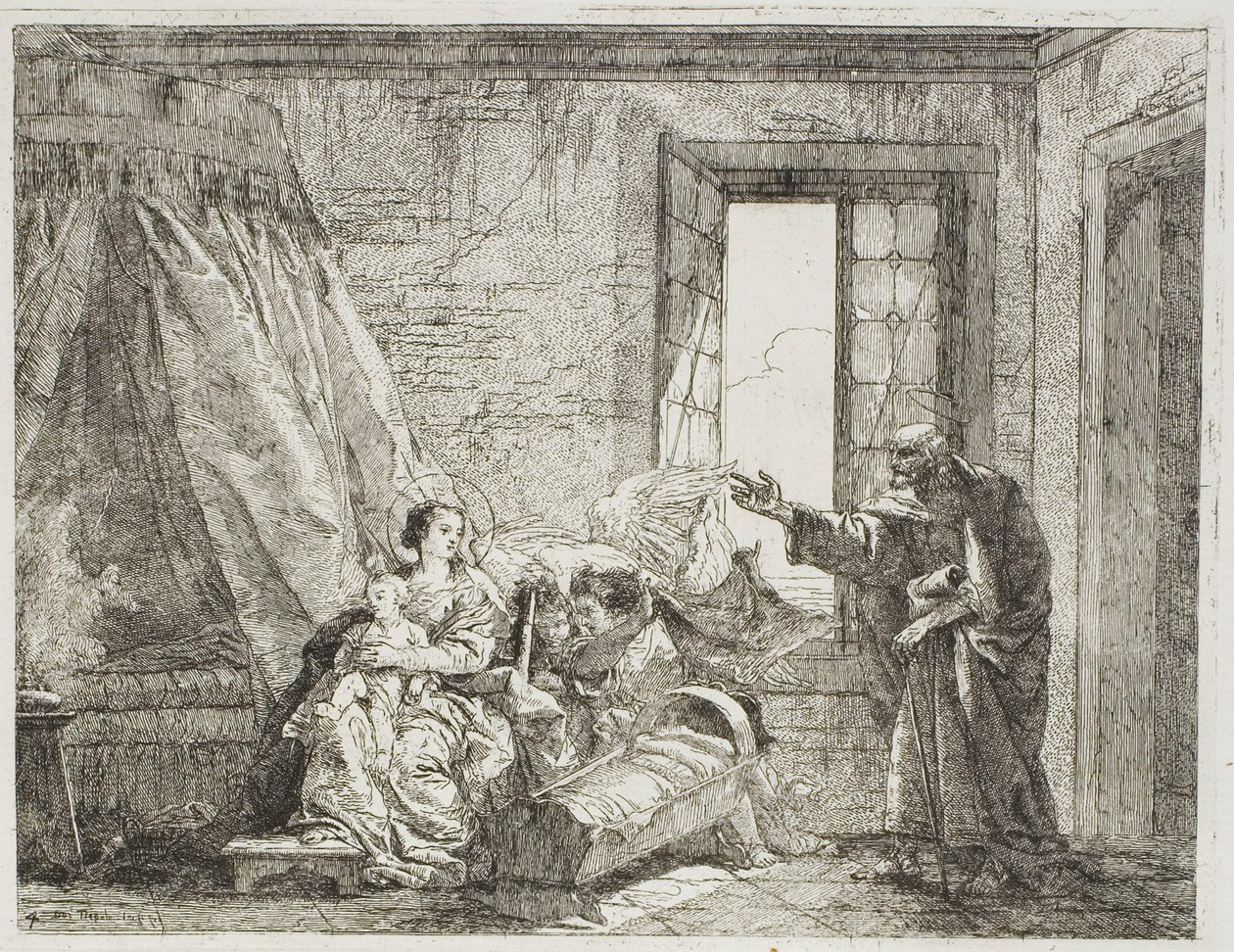 Joseph říká Mary o jejich nadcházejícím odjezdu, deska čtyři z Útěk do Egypta od Giovanni Domenico Tiepolo