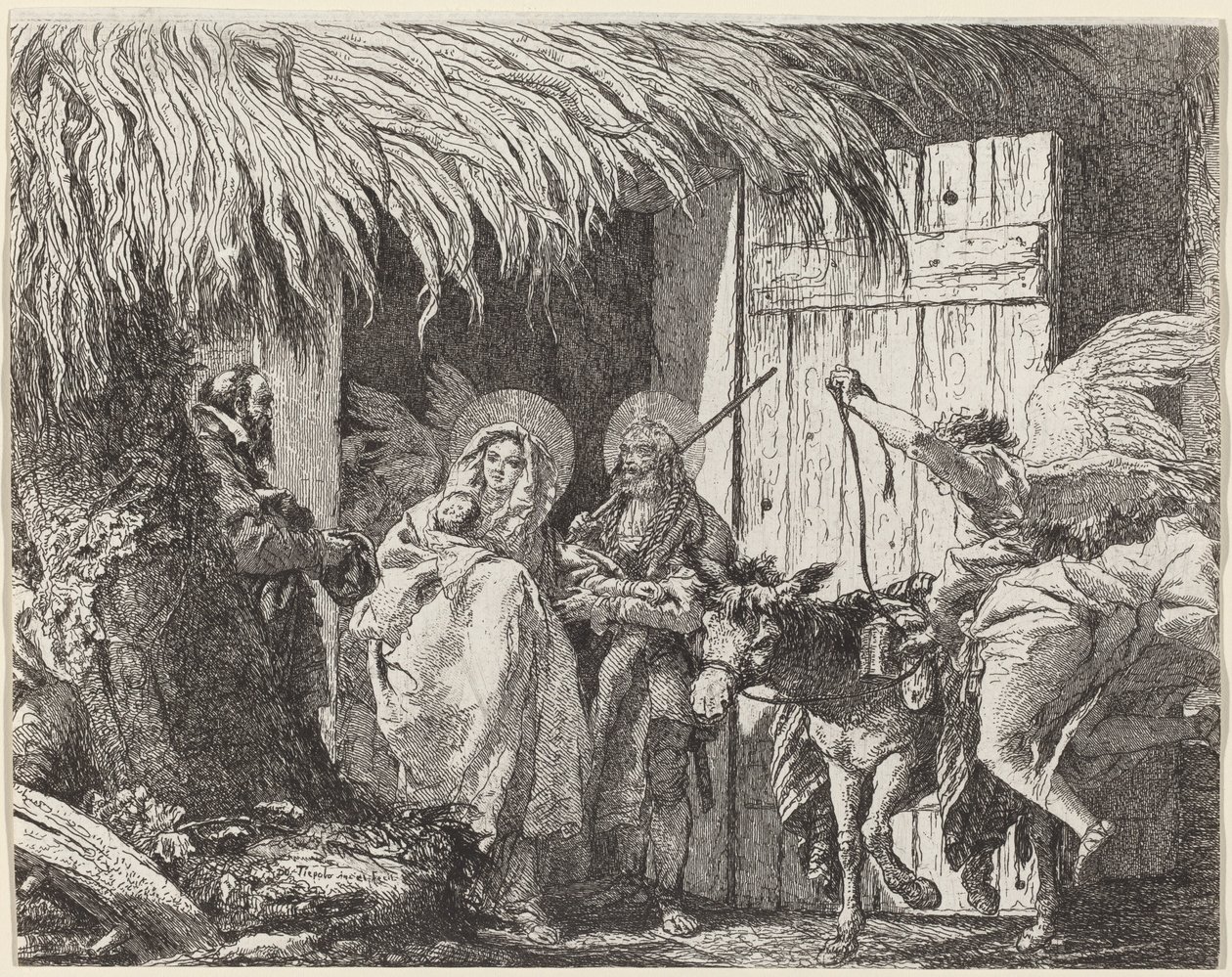 Josef a Marie se připravují k odchodu od Giovanni Domenico Tiepolo