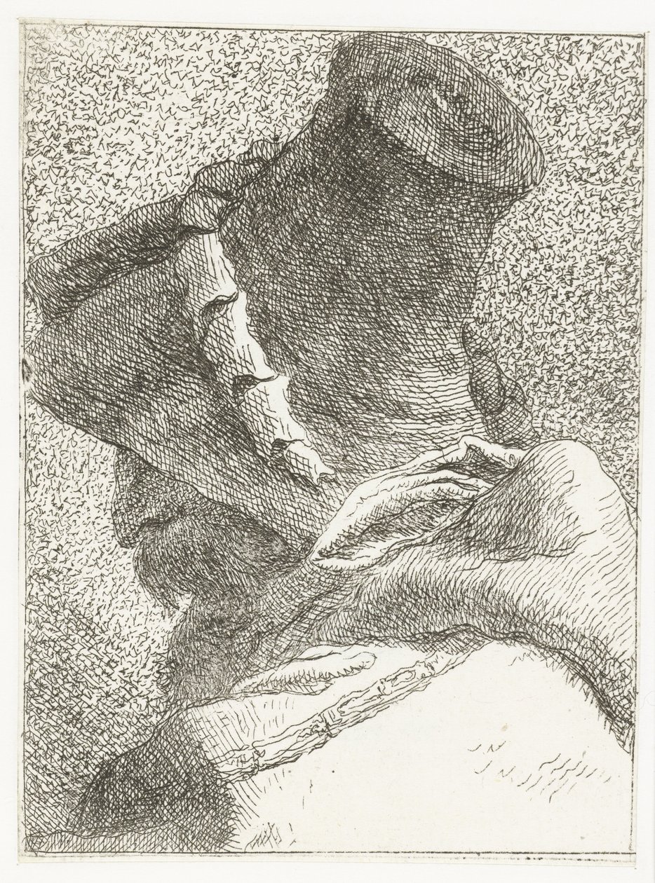 Muž s hlavou odvrácenou s kloboukem Sbírka hlav (název série) Raccolta di Teste (název série) od Giovanni Domenico Tiepolo