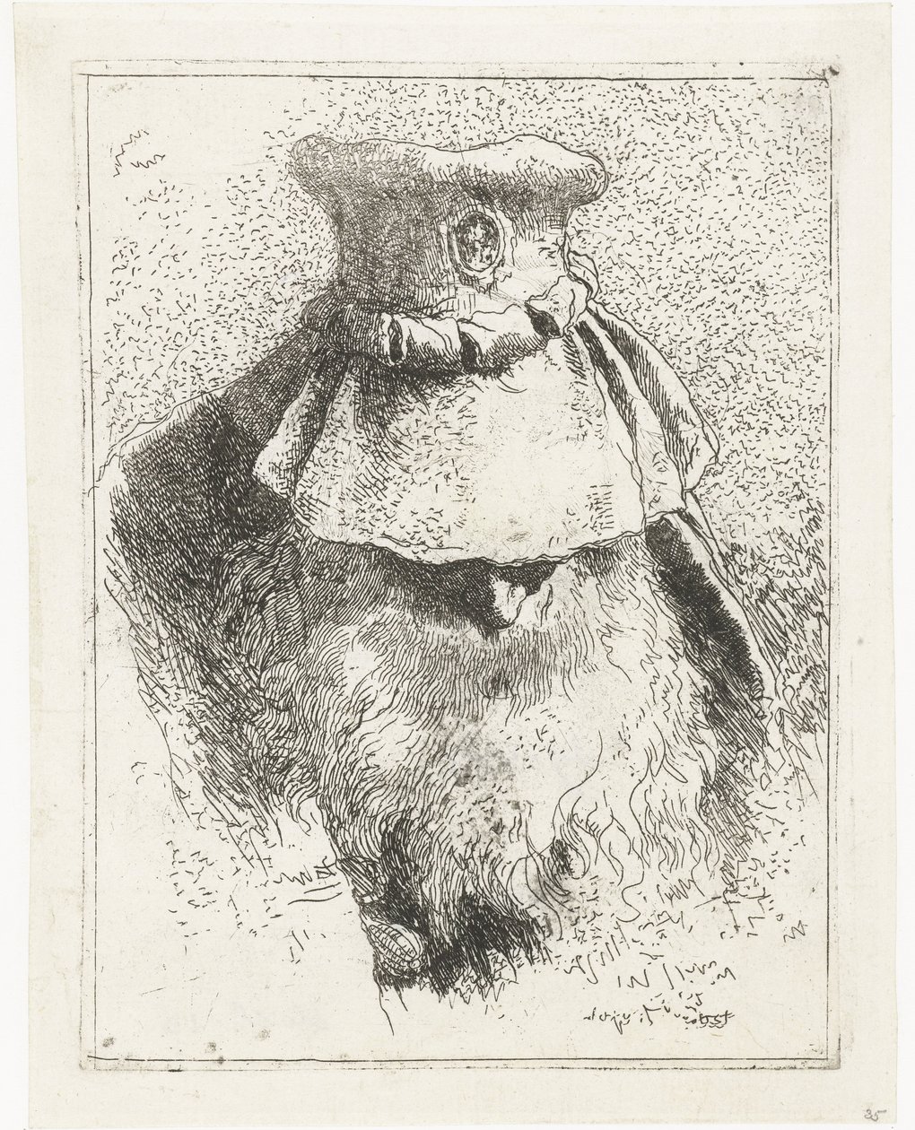 Muž se skloněnou hlavou a velkým kloboukem Sbírka hlav (název série) Raccolta di Teste (název série) od Giovanni Domenico Tiepolo