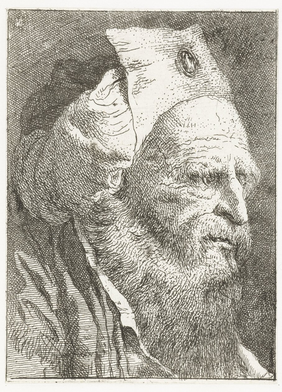 Muž v otočeném klobouku Sbírka hlav (název série) Raccolta di Teste (název série) od Giovanni Domenico Tiepolo